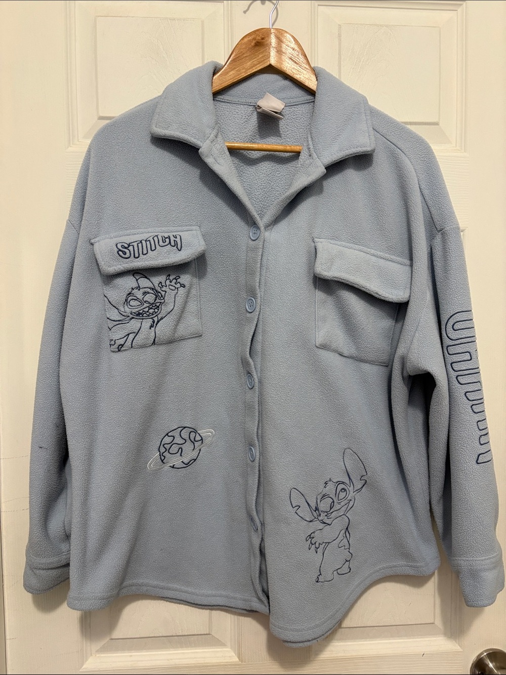 Women’s Light Blue Disney Stitch Fleece Jacket Button-Up